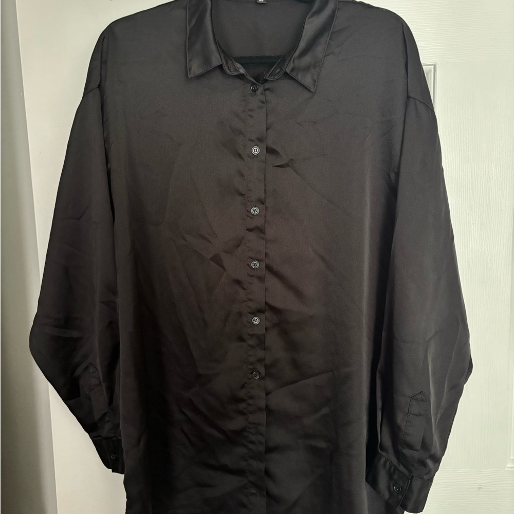 Missguided Oversized Black Button Down Shirt Classic Design